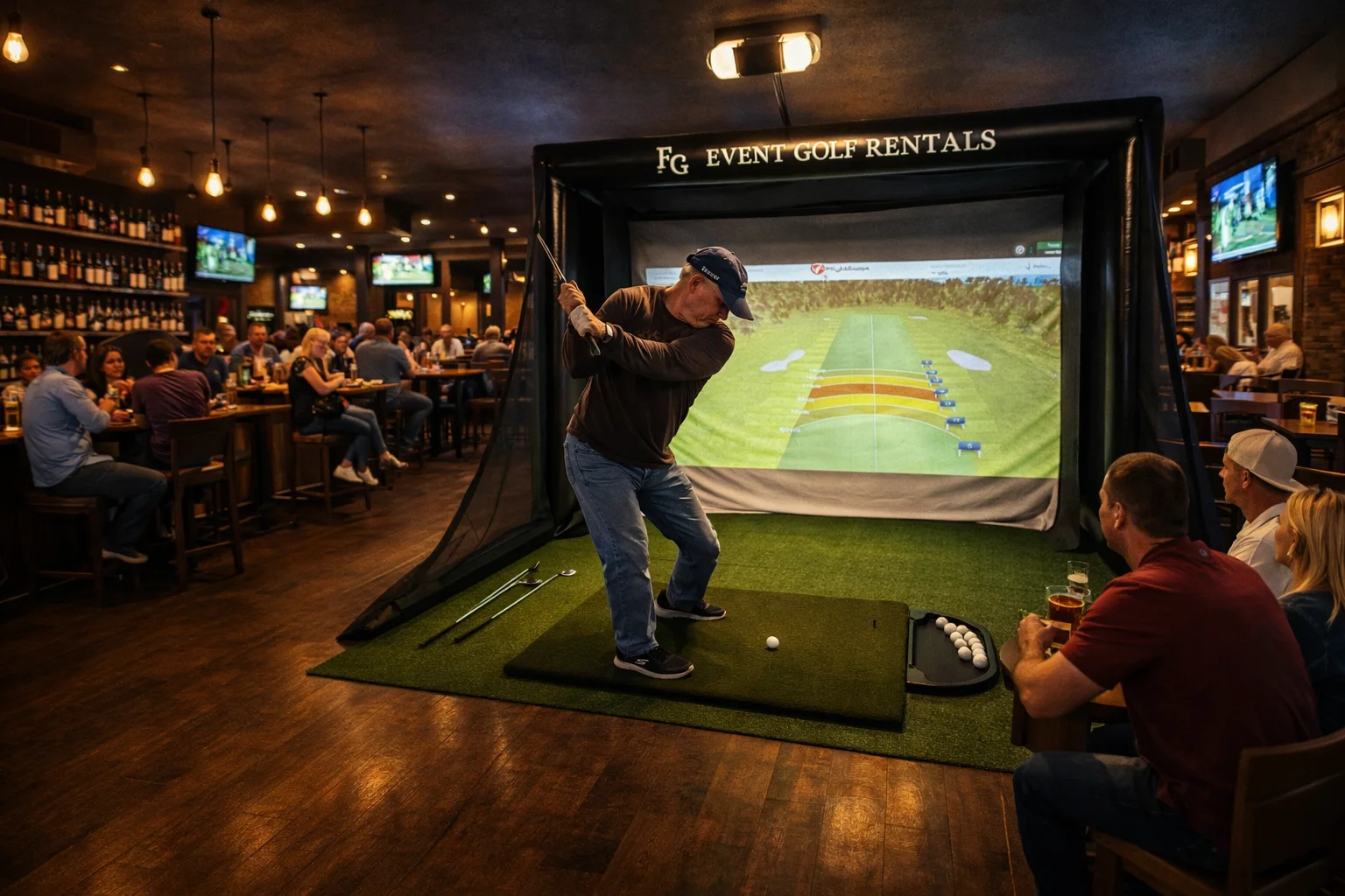 Golf simulator rental at a bar event in Northern Colorado