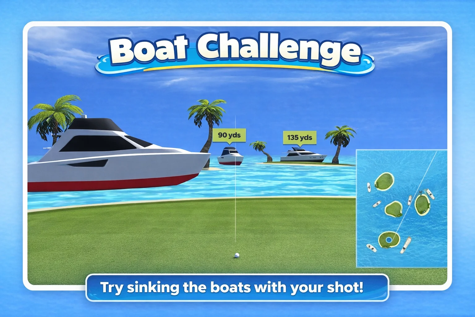 Boat Challenge golf simulator game - try sinking boats with your golf shots