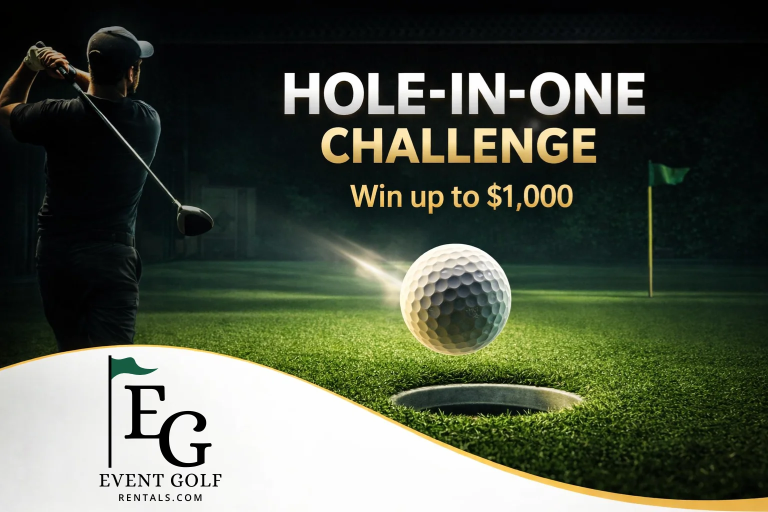 Hole-in-one challenge win $1,000 cash golf simulator event at bar or brewery