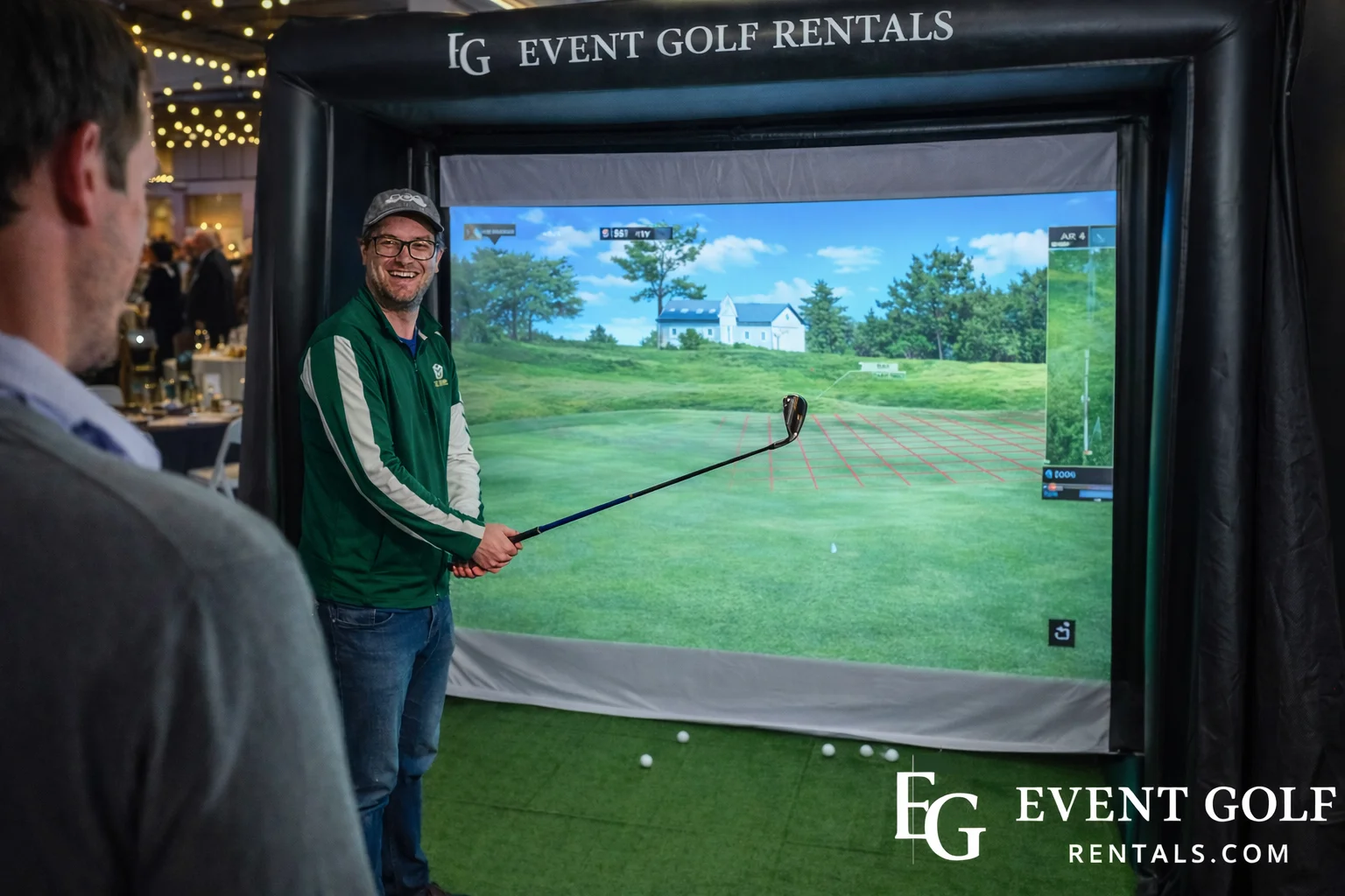 Wedding golf simulator rental at Northern Colorado reception